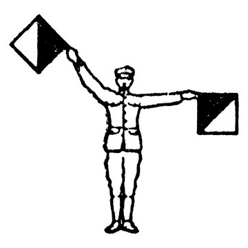 signalman holding flags, black and white clip art preview