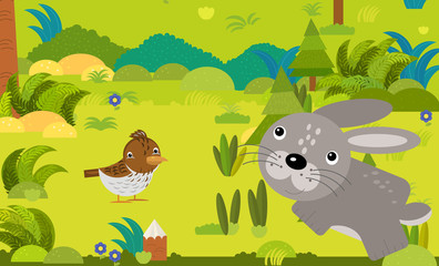 cartoon scene with different european animals in the forest illustration