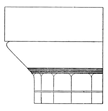 Pronaos, Sectional Elevation, Pronaos of a Hexastyle-peripteral Temple, vintage engraving.