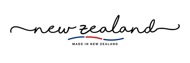 Made in New Zealand handwritten calligraphic lettering logo sticker flag ribbon banner