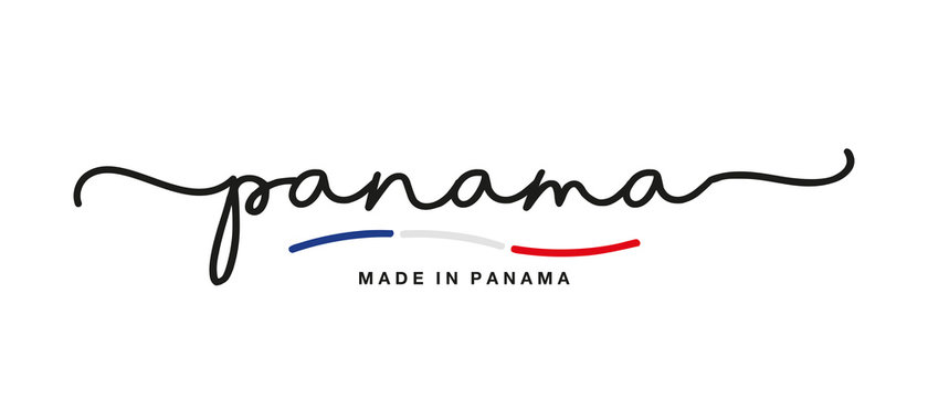 Made in Panama handwritten calligraphic lettering logo sticker flag ribbon banner