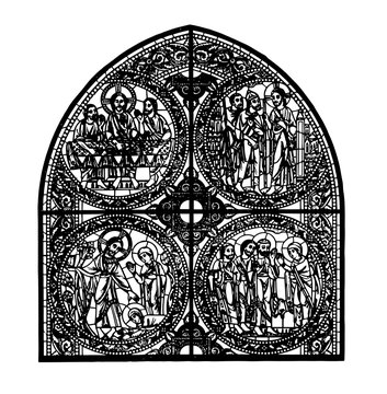 stained glass window depicting religious figures clip art preview