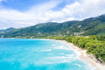 Seychelles beach sea ocean landscape Mahé Mahe copyspace vacation paradise drone view aerial photo