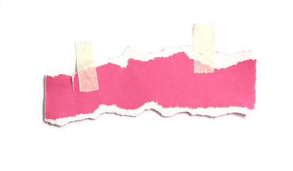 old torn paper with adhesive tape on white background.