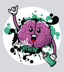 graffiti urban style poster with brain character