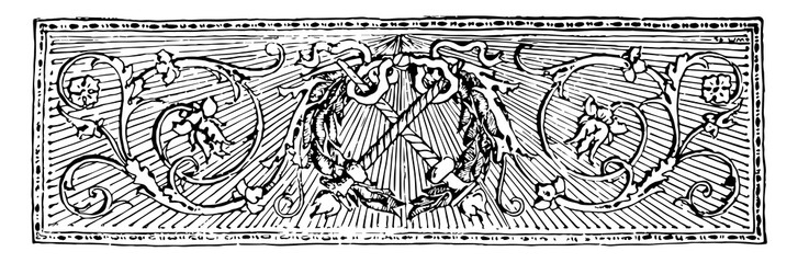 Decorative Divider are decorated with flaming torches in this image, vintage engraving. © Morphart