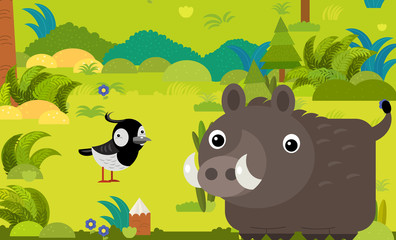 cartoon scene with different european animals in the forest illustration