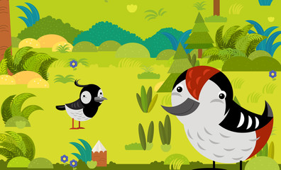 cartoon scene with different european animals in the forest illustration