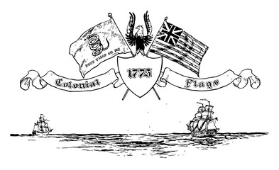 The colonial flags from 1775, vintage illustration