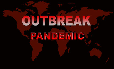 Inscription PANDEMIC COVID-19 on a world map background. Concept of attention about spread of Chinese COVID-19 Coronavirus. Pneumonia virus around world. Coronavirus Outbreak a Pandemic.