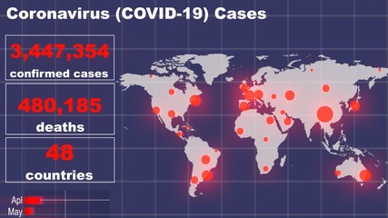 Confirmed coronavirus statistics infographic with area map and death rates
