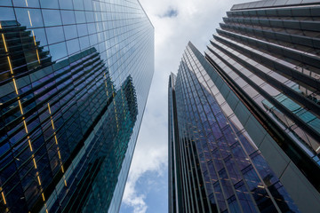 Fototapeta na wymiar View of London's financial district skyscrapers from below