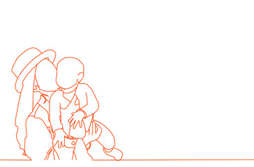 Mom and baby line thin background