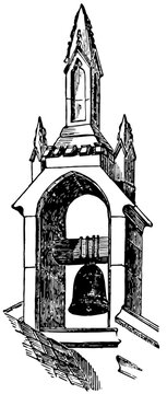Belfry in Idbury Oxfordshire, enclosing bells,  vintage engraving.