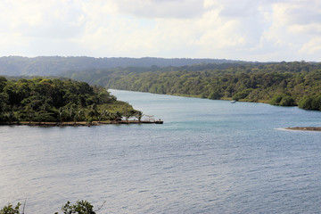 Ancient artillery fort on the Caribbean, near the Panama Canal, old cannons