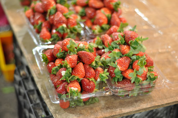 close up fresh strawberry in packing box