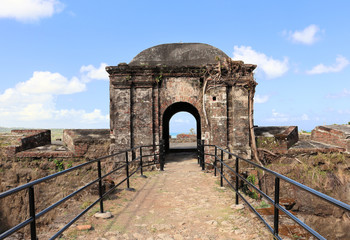 Ancient artillery fort on the Caribbean, near the Panama Canal, old cannons