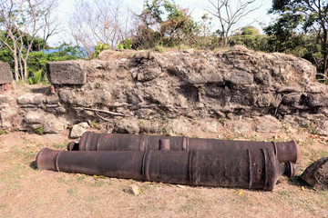 Ancient artillery fort on the Caribbean, near the Panama Canal, old cannons