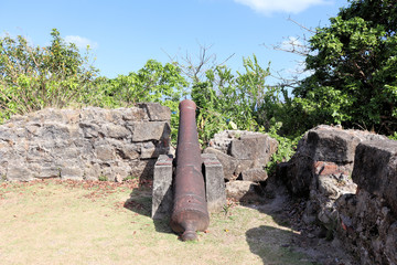 Ancient artillery fort on the Caribbean, near the Panama Canal, old cannons