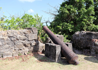 Ancient artillery fort on the Caribbean, near the Panama Canal, old cannons