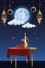 ramadan kareem celebration with teapot in table