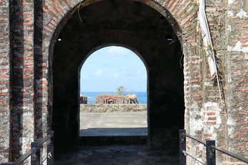 Ancient artillery fort on the Caribbean, near the Panama Canal, old cannons