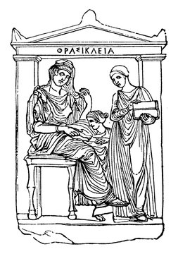 Sepulchral Heroon is belong to Ancient Greece, vintage engraving.