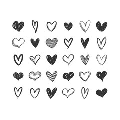 Heart doodles collection. Love symbol illustration. Hand drawn Hearts.