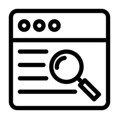 Magnifying glass with web page icon. Find, zoom page symbol. Search document sign.