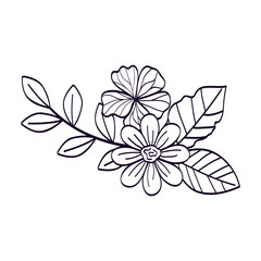 cute flowers with branches and leafs line style icon vector illustration design