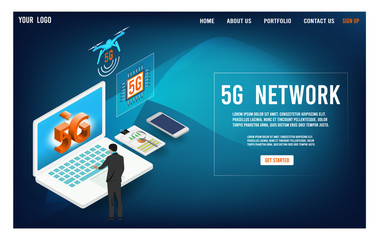 Modern Isometric 5g concept for website, banner and mobile website.  Easy to edit and customize. Vector illustration