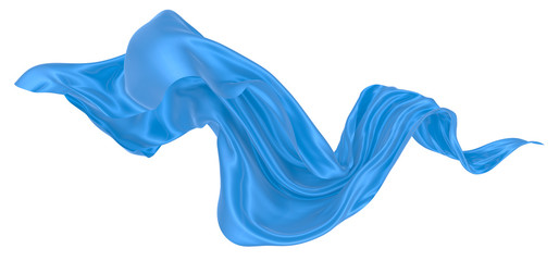 Beautiful flowing fabric of blue wavy silk or satin. 3d rendering image.