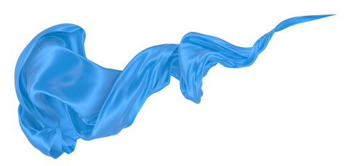 Beautiful flowing fabric of blue wavy silk or satin. 3d rendering image.