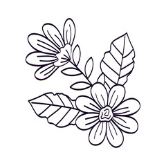 cute flowers with leafs line style icon vector illustration design