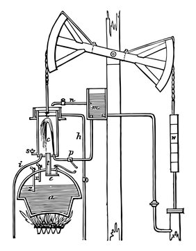 Newcomen Engine, vintage illustration.