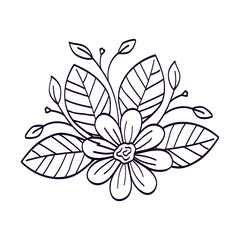 cute flower with leafs line style icon vector illustration design