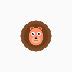 Vector Flat Lion's face isolated. Cartoon style illustration. Animal's head logo. Object for web, poster, banner, print design. Advertisement decoration element.