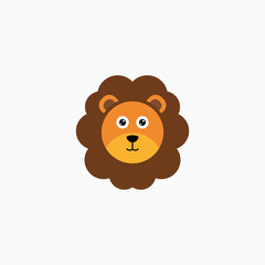 Vector Flat Lion's face isolated. Cartoon style illustration. Animal's head logo. Object for web, poster, banner, print design. Advertisement decoration element.