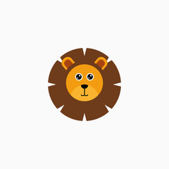 Vector Flat Lion's face isolated. Cartoon style illustration. Animal's head logo. Object for web, poster, banner, print design. Advertisement decoration element.