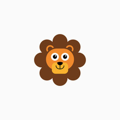 Vector Flat Lion's face isolated. Cartoon style illustration. Animal's head logo. Object for web, poster, banner, print design. Advertisement decoration element.