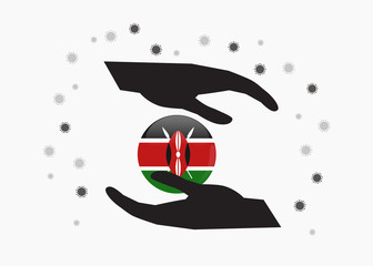 Hand holding kenya flag in cycle symbol, Protect  kenyan people from coronavirus or COVID-19 concept, Save kenya, sign symbol background, vector illustration. 