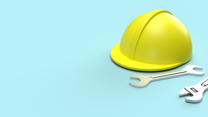 safety helmet and wrench on blue background 3d rendering for labour day content