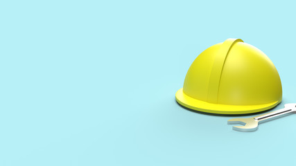safety helmet and wrench on blue background 3d rendering for labour day content