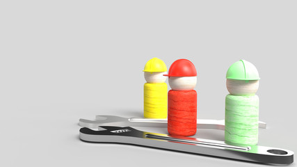  wooden toy and wrench on blue  3d rendering for labour day content