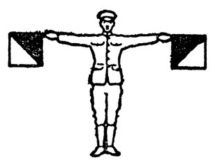 Flag signal for the letter R and acknowledgement, vintage illustration