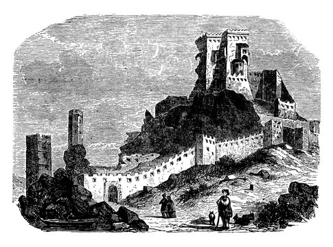 Thebes principal city of Baeotia, in ancient Greece, vintage engraving.
