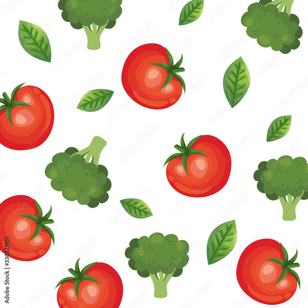 Wall mural background of tomatoes and broccoli vegetables design