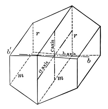 Crystal of the monoclinic system, vintage illustration.