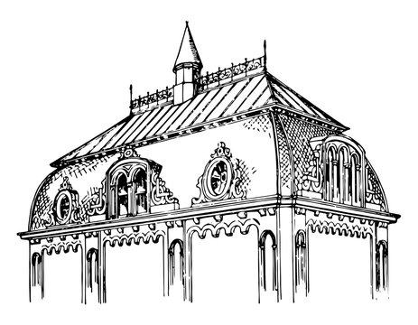 French Roof, upper,  vintage engraving.