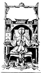 Bookplate, books,  vintage engraving.